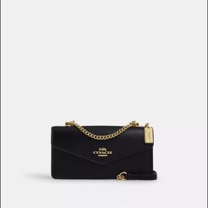Coach Black Leather Crossbody with Gold Chain and Logo